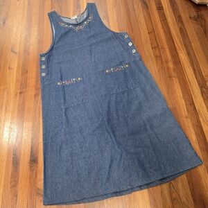 White Stag Blue Denim Dress with Floral Embroidery